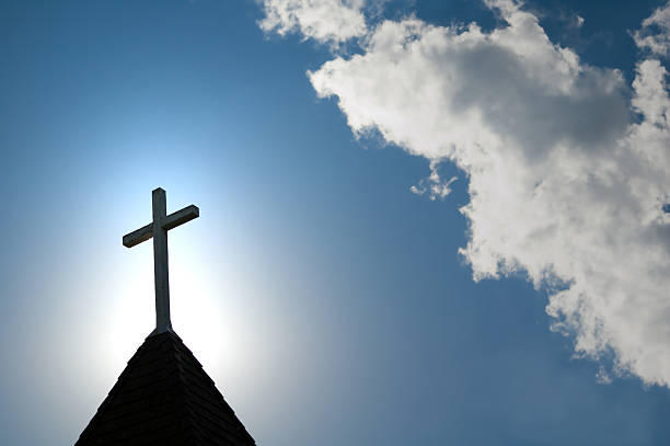 Church steeple cross against the morning sky